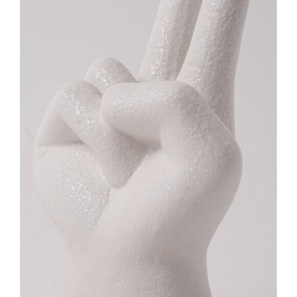 Peace Sign Hand sculpture Figurine White Ceramic Tabletop Boho Eclectic Decor - Picture 8 of 9